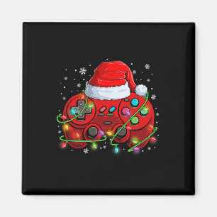 Gamer Christmas Video Game Santa Hat Lights Gaming Magnet