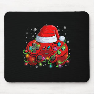 Gamer Christmas Video Game Santa Hat Lights Gaming Mouse Pad