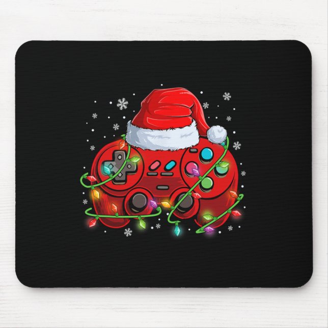 Gamer Christmas Video Game Santa Hat Lights Gaming Mouse Pad (Front)