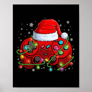 Gamer Christmas Video Game Santa Hat Lights Gaming Poster