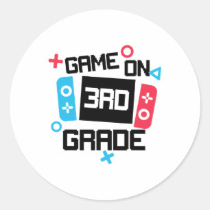 Gamer Ck To School Shirt Boy Game On Third 3rd Gra Classic Round Sticker