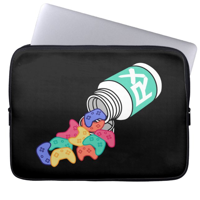 Gamer Colourful Controller Cartoon Pill Bottle Laptop Sleeve (Front)