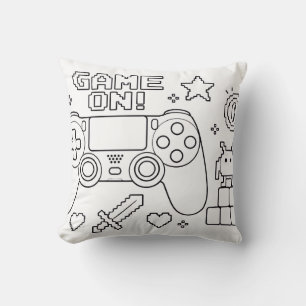 Gamer Colouring Book Pillow Kids Room Decor