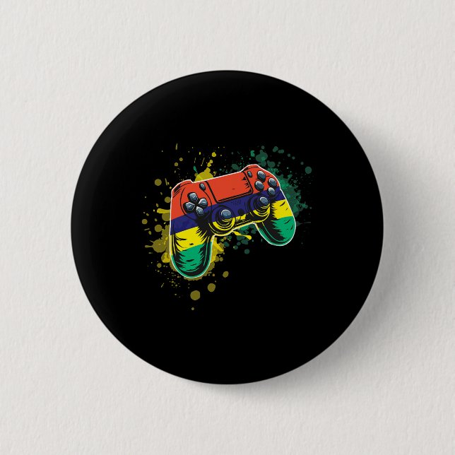 Gamer Controller With Mauritius Flag  6 Cm Round Badge (Front)