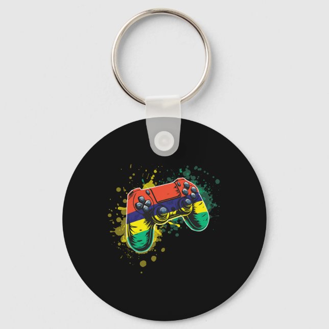Gamer Controller With Mauritius Flag  Key Ring (Front)