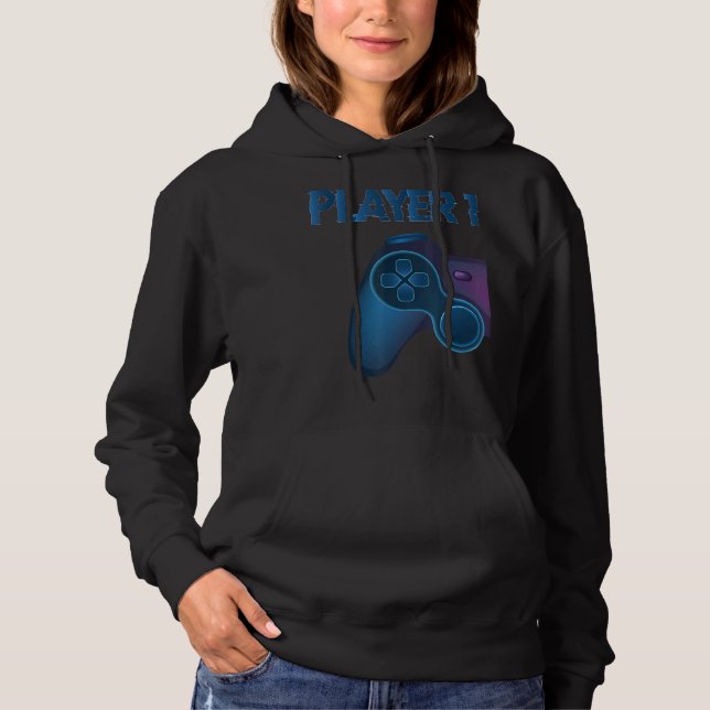 Gamer Couple Player 1 Player 2 Controller Cute Gam Hoodie (Front)