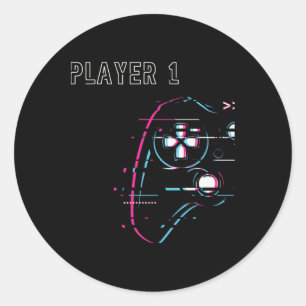 Gamer Couple - Player 1 Player 2 - Gamer Team 1 Classic Round Sticker