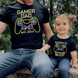 Gamer Dad Est Date Gaming Father Child Matching T-Shirt<br><div class="desc">Customisable design "gamer dad" with the established date for matching outfits for a father and a child with a faux neon retro gaming controller. Find a matching child's design "daddy's gaming buddy" in my collection "daddy and me matching designs".</div>
