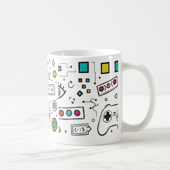 Gamer Doodle Art Cool Tech  Gaming Pattern  Coffee Mug (Right)