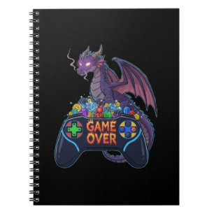 Gamer Dragon Guarding RPG Dice Hoard on "Game Over Notebook