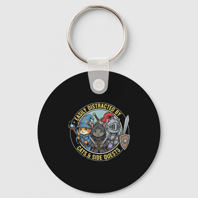 Gamer Easily Distracted By Cats Side Quests Rpg Ca Key Ring (Front)