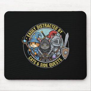 Gamer Easily Distracted By Cats Side Quests Rpg Ca Mouse Pad
