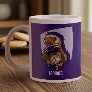 Gamer Eating Nachos in Underpants Cartoon Sloth Large Coffee Mug