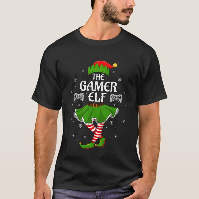 Gamer Elf Christmas Family Girls Women Elf Squad X T-Shirt (Front)