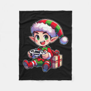 Gamer Elf Christmas Gaming Xmas Kids Boys Fleece Blanket