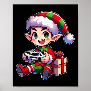 Gamer Elf Christmas Gaming Xmas Kids Boys  Poster