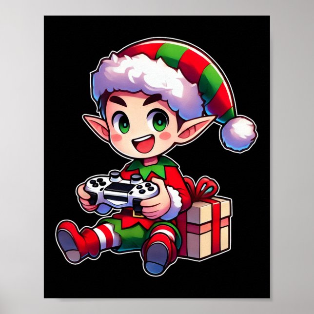 Gamer Elf Christmas Gaming Xmas Kids Boys  Poster (Front)