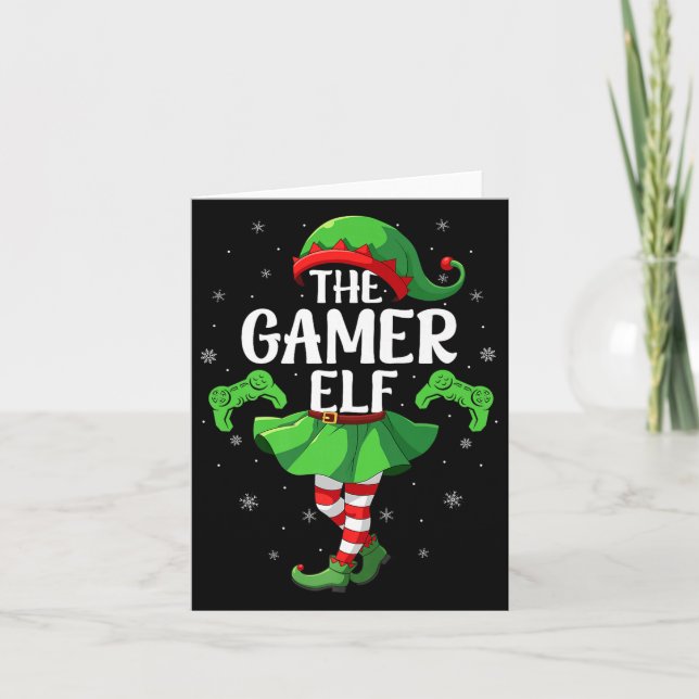 Gamer Elf Christmas Girls Women Elf Squad Xmas Fam Card (Front)