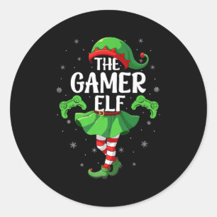 Gamer Elf Christmas Girls Women Elf Squad Xmas Fam Classic Round Sticker