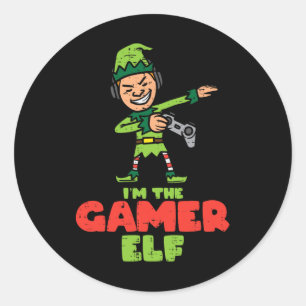 Gamer Elf Dab Xmas Christmas Family Boys Kids Men Classic Round Sticker