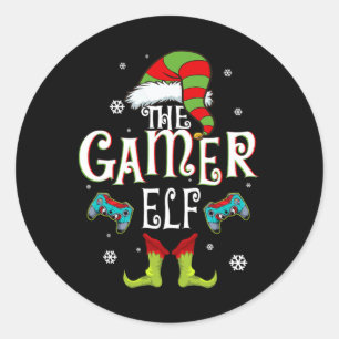 Gamer Elf Family Matching Christmas Group Fun Gift Classic Round Sticker