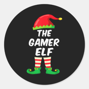 Gamer Elf Family Matching Funny Christmas Costume  Classic Round Sticker