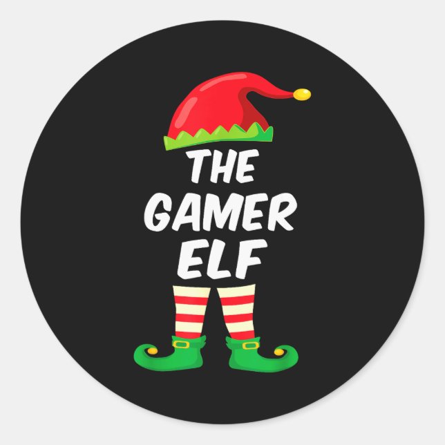 Gamer Elf Family Matching Funny Christmas Costume  Classic Round Sticker (Front)