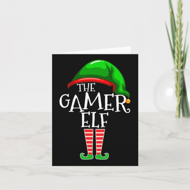 Gamer Elf Family Matching Group Christmas Gift Vid Card (Front)