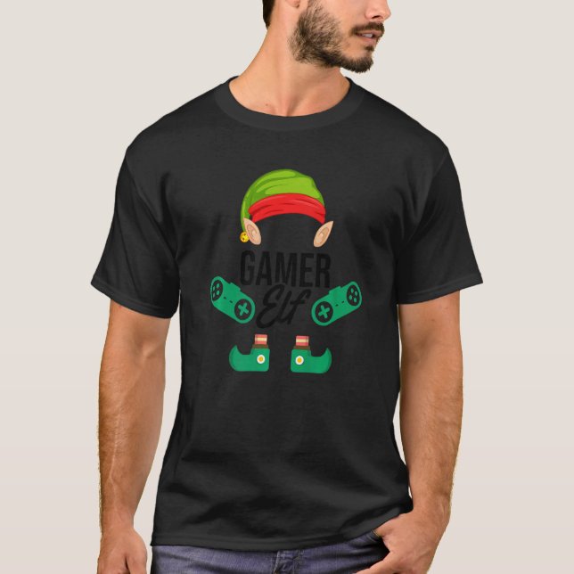 Gamer Elf Gaming Controller Video Game Player Cons T-Shirt (Front)