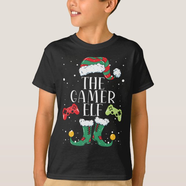 Gamer Elf Matching Family Christmas Pajama T-Shirt (Front)