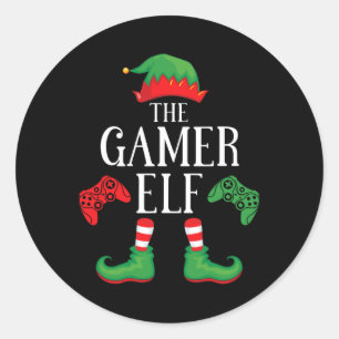 Gamer Elf Matching Group Xmas Gaming Funny Family  Classic Round Sticker
