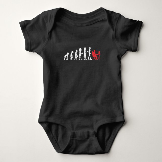 Gamer Evolution Funny Gaming Nerd PC Admin Gamer Baby Bodysuit (Front)
