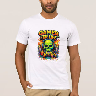 Gamer For Life – Bold Skull Gaming Design T-Shirt
