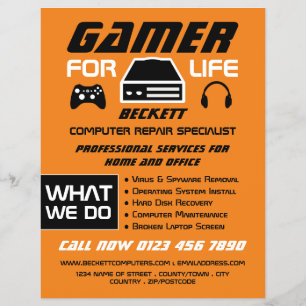 Gamer for Life, Computer Repair Specialist Advert Flyer