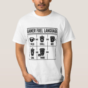 Gamer Fuel Language Funny Coffee Gaming Infographi T-Shirt