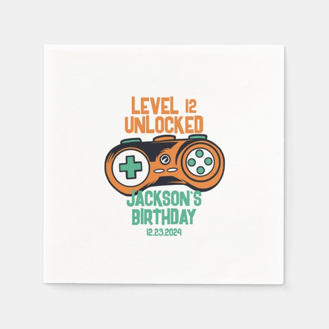 Gamer Gaming Level Unlocked Boys Birthday Party Napkin (Front)