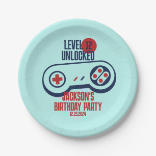 Gamer Gaming Level Unlocked Video Games Birthday Paper Plate