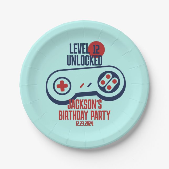 Gamer Gaming Level Unlocked Video Games Birthday Paper Plate (Front)