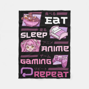 Gamer Gaming Video Games Funny Eat Sleep Anime Gam Fleece Blanket
