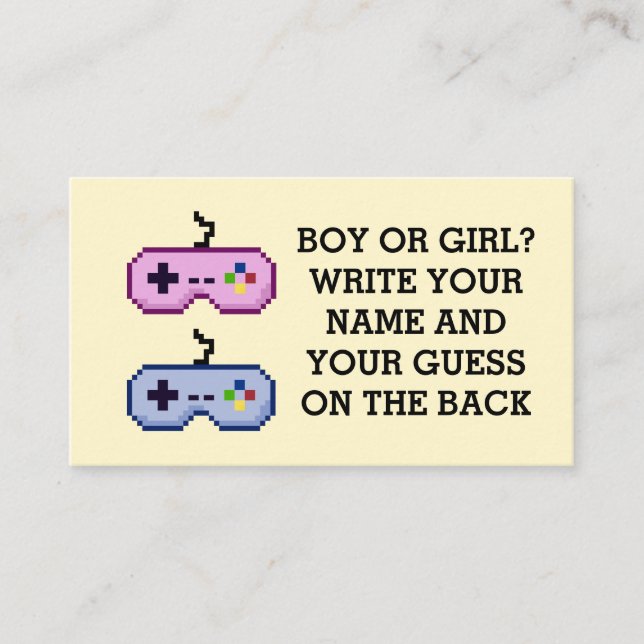 Gamer Gender Reveal Party Boy or Girl Guess Cards (Front)