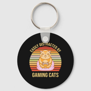 Gamer Gift Easily Distracted By Gaming Cats Key Ring