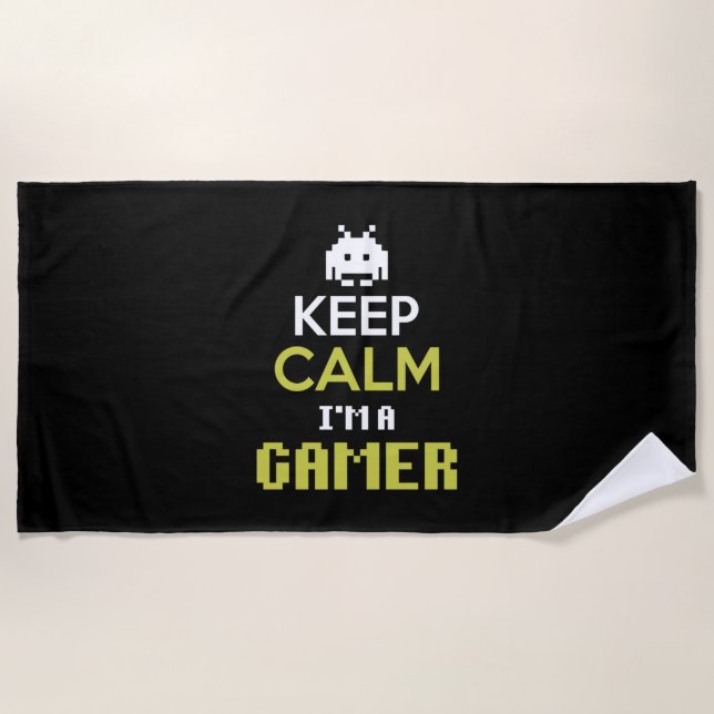 Gamer Gift Keep Calm I Am A Gamer Beach Towel (Front)