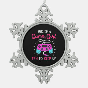 Gamer Gift   Yes I Am A Gamer Girl Snowflake Pewter Christmas Ornament