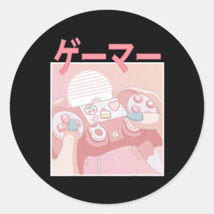 Gamer Girl Anime Kawaii Gaming Cute Video Game Wom Classic Round Sticker
