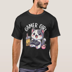 Gamer Girl Cat Gaming Cute Video Game Women Girls  T-Shirt
