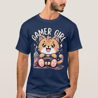 Gamer Girl Cat Gaming Cute Video Game Women Girls  T-Shirt