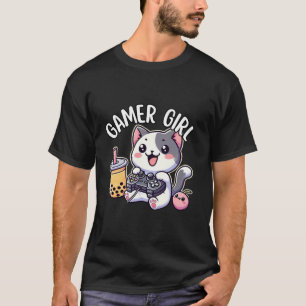 Gamer Girl Cat Gaming Cute Video Game Women Girls  T-Shirt
