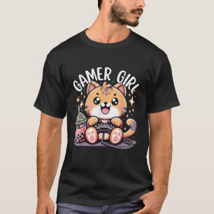 Gamer Girl Cat Gaming Cute Video Game Women Girls  T-Shirt