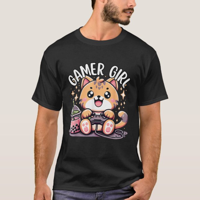 Gamer Girl Cat Gaming Cute Video Game Women Girls  T-Shirt (Front)