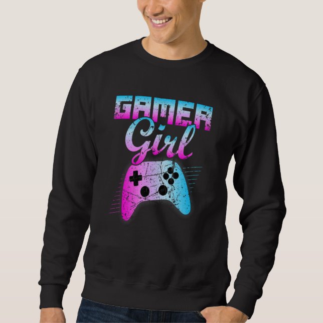Gamer Girl Cool Video Game Controller Retro Sweatshirt (Front)